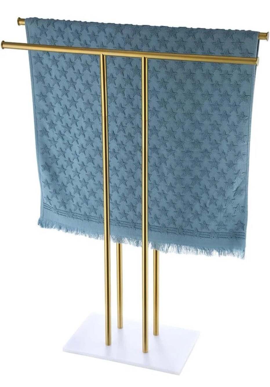 JQK Freestanding Bath Towel Holder Stand Brushed Gold 30 Inch 2 Bars